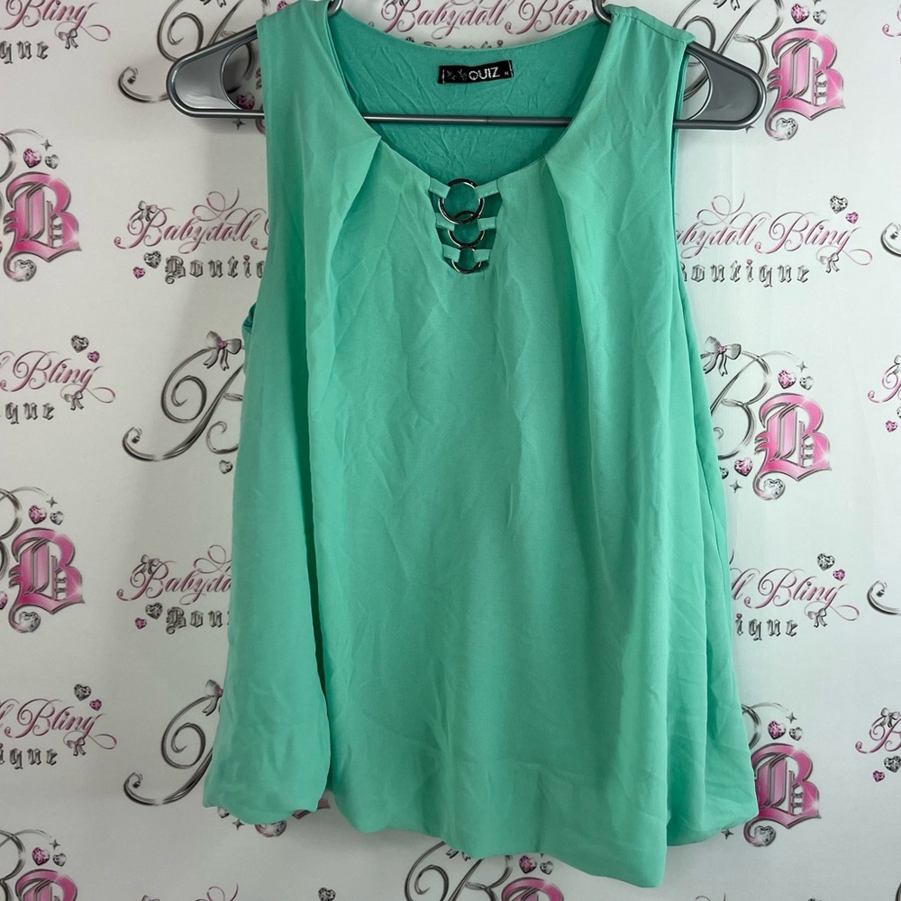 Quiz tank top Oring metal silver detail front bubble hem Sleeveless Mint Blouse